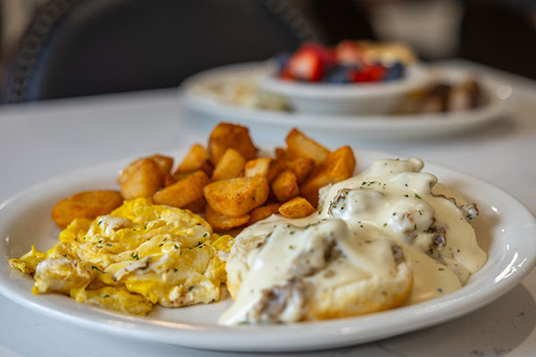 Breakfast Menu photo biscuits, gravy, eggs, potatoes